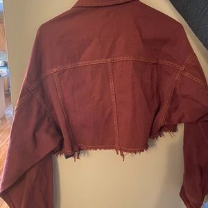 urban outfitters red cropped denim jacket